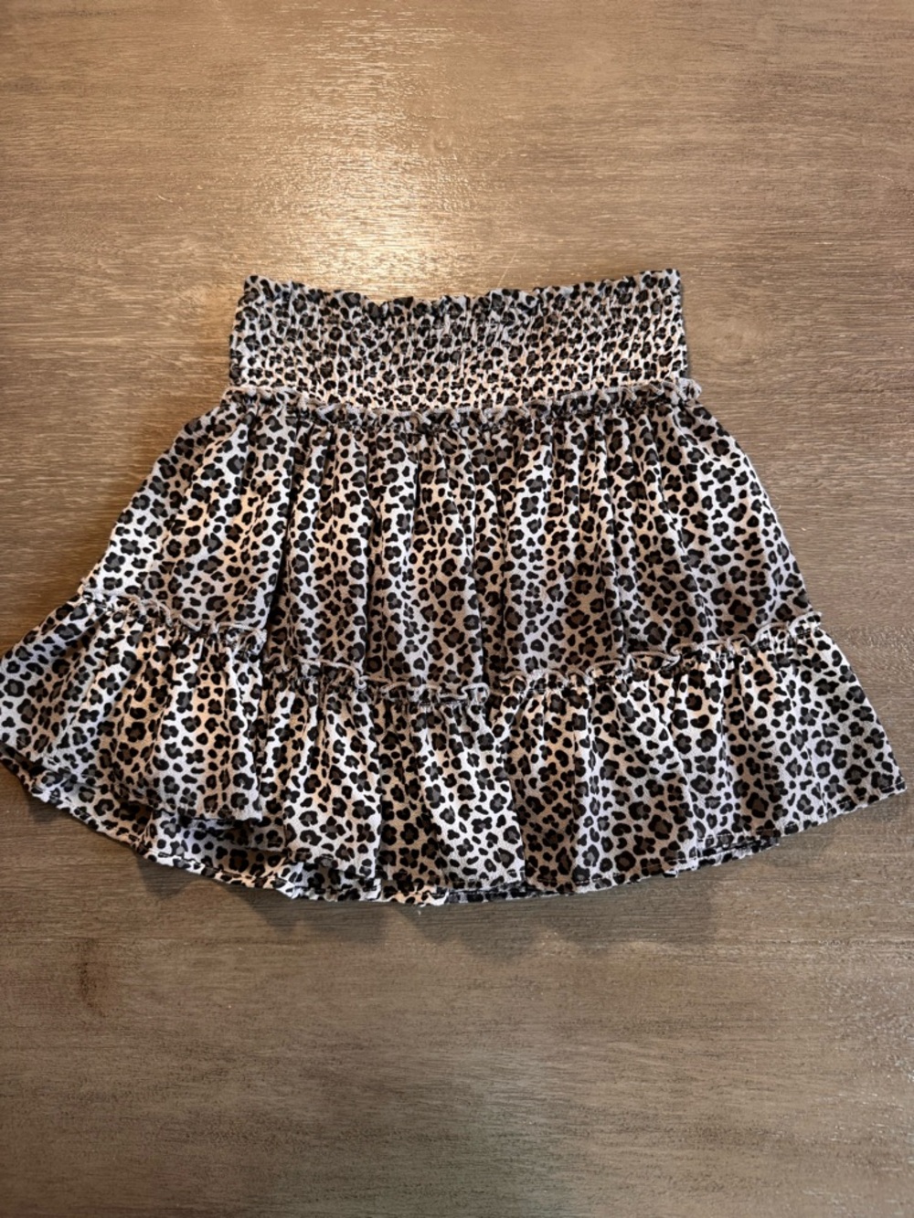 Altar’d State Skirt Snow Leopard Pattern L M Grey Black Smocked